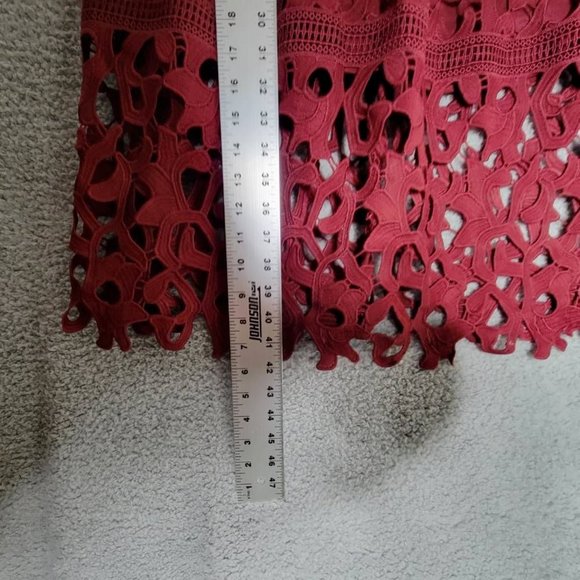 Chi Chi Womens Bardot Midi‎ Dress Fit & Flare Red Burgundy Lace Hem Lined 4 New - Picture 5 of 10